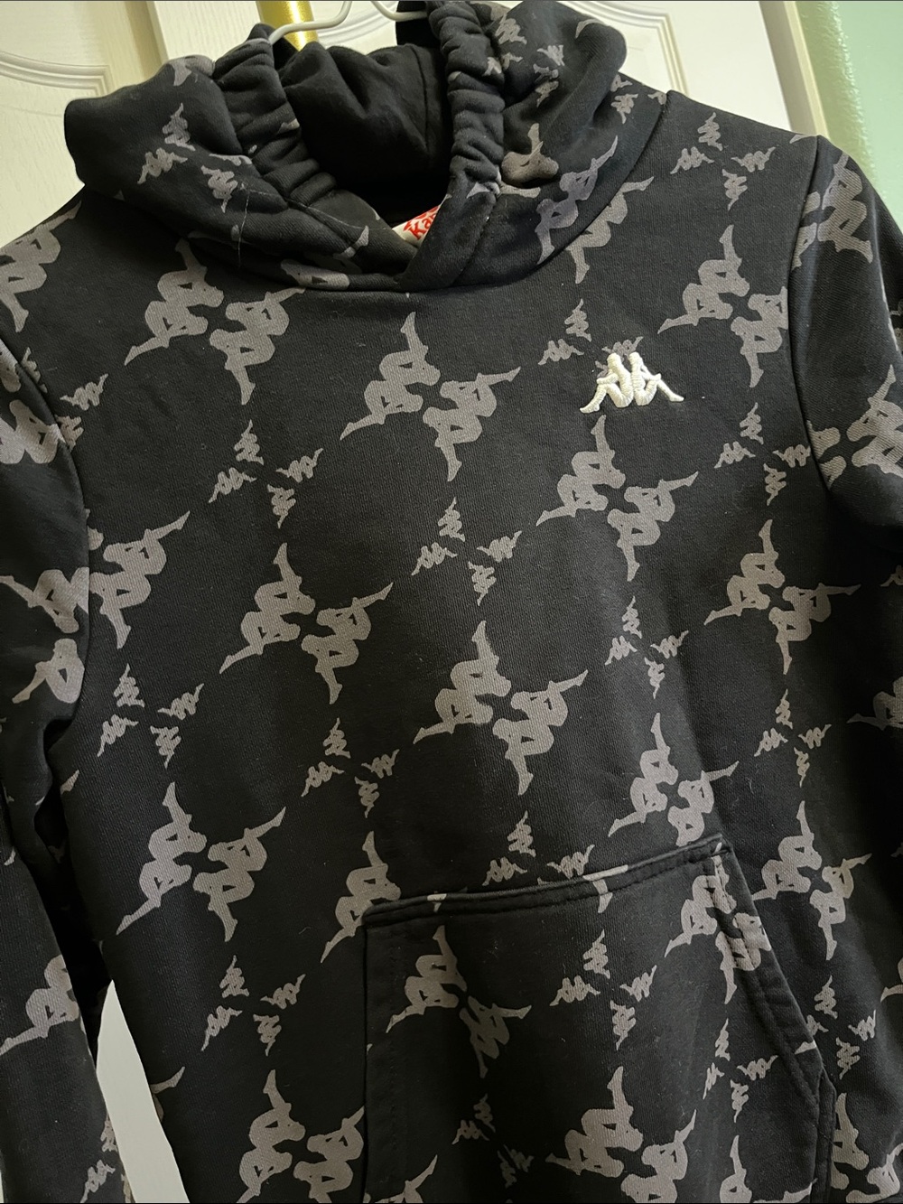 Kappa Kids Black Logo Pattern Hoodie Sz 10 years